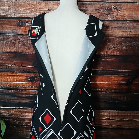 Maya Brooke Dress 8 Pencil Sheath Black Red Diamond Stretch Zip Back - Picture 6 of 9